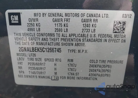 2012 Chevrolet Equinox Ls from USA, damaged, VIN 2GNALBEK5C1266745